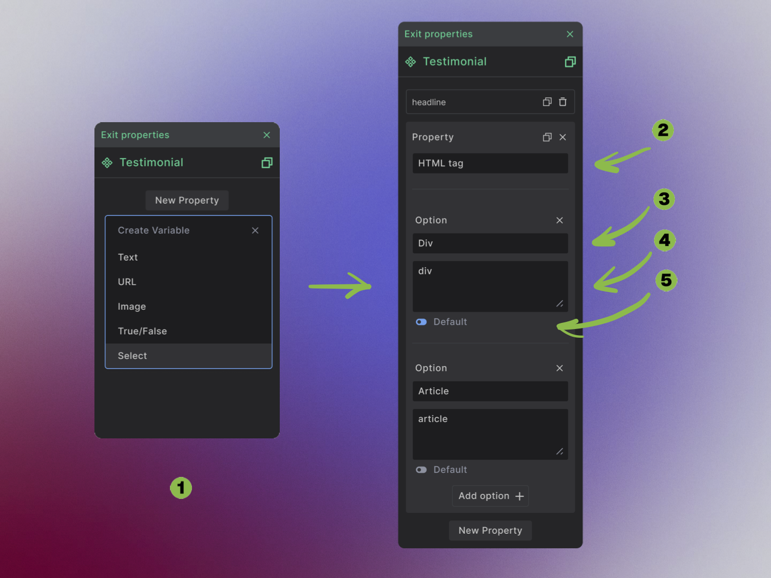 Select property configuration with multiple options