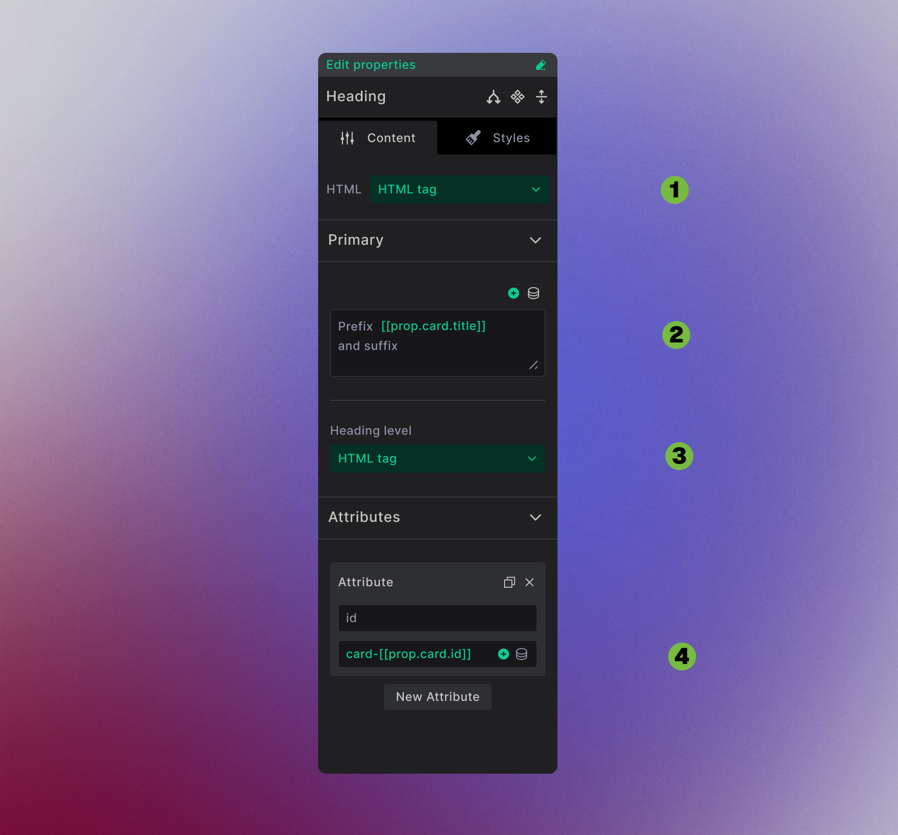 A component sidebar with properties added