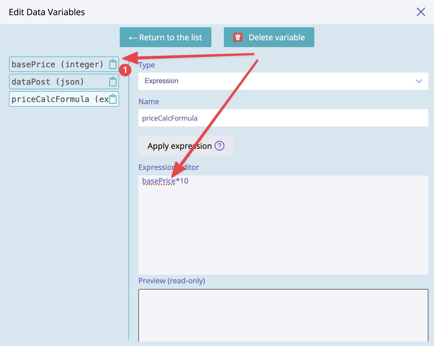 Use data variable in another data variable