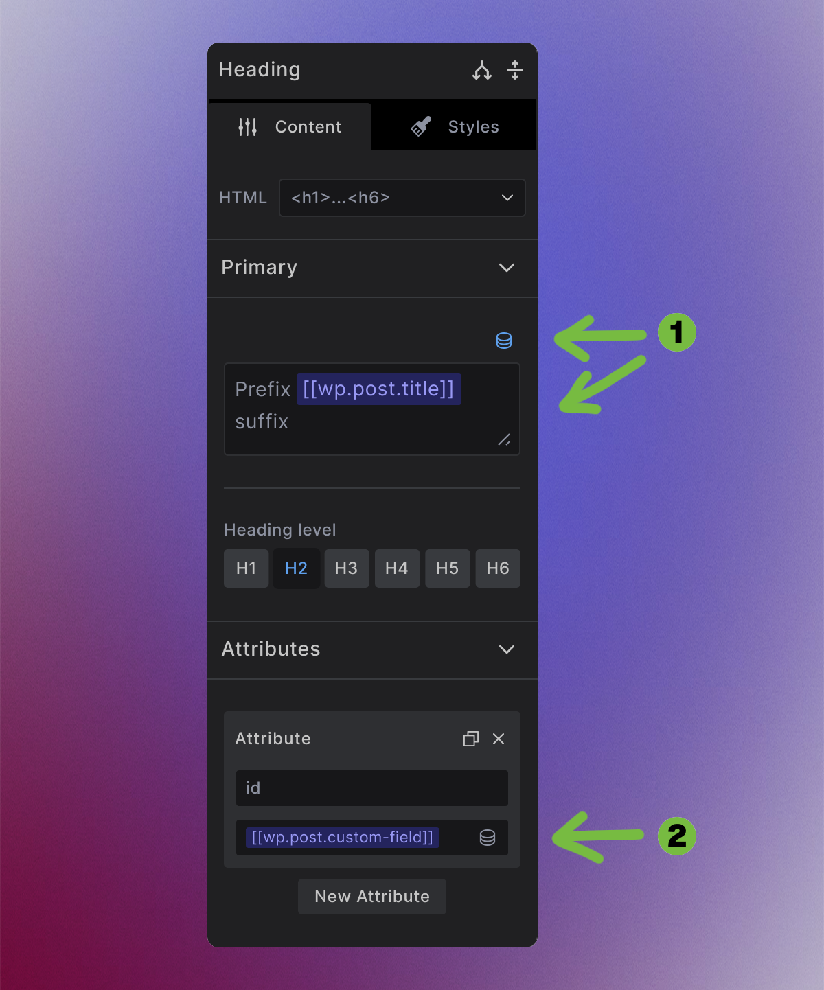 Heading element showing dynamic data UI elements