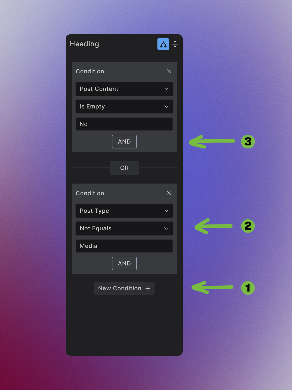 Conditional display interface showing condition setup