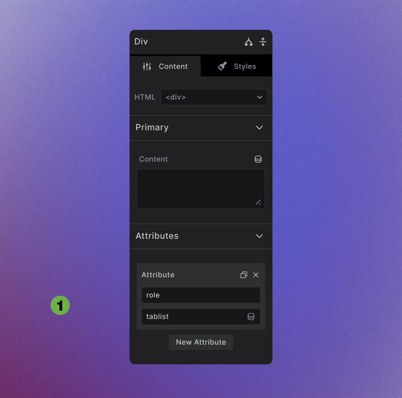 Screenshot showing tab container with role=&quot;tablist&quot; attribute