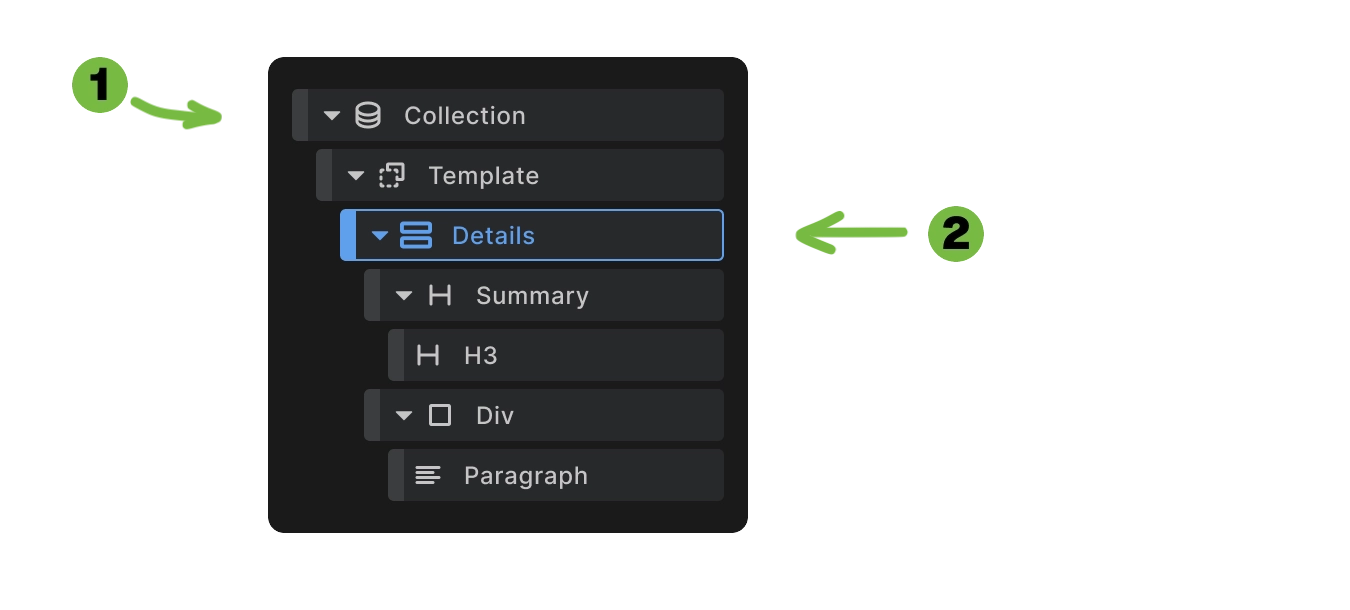 Screenshot showing Details element wrapped inside the Collection element