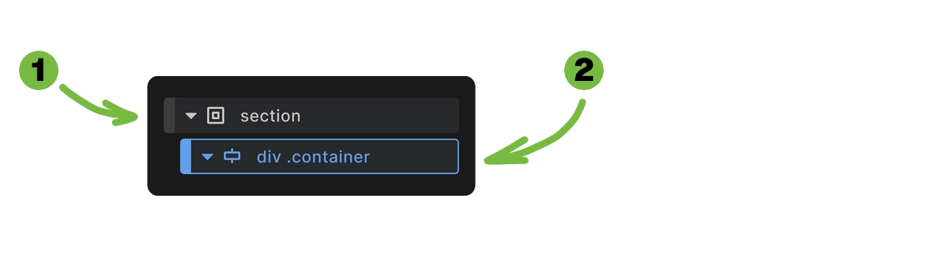 Screenshot showing a Section element being added to canvas, with the structure panel showing both the section and nested container elements