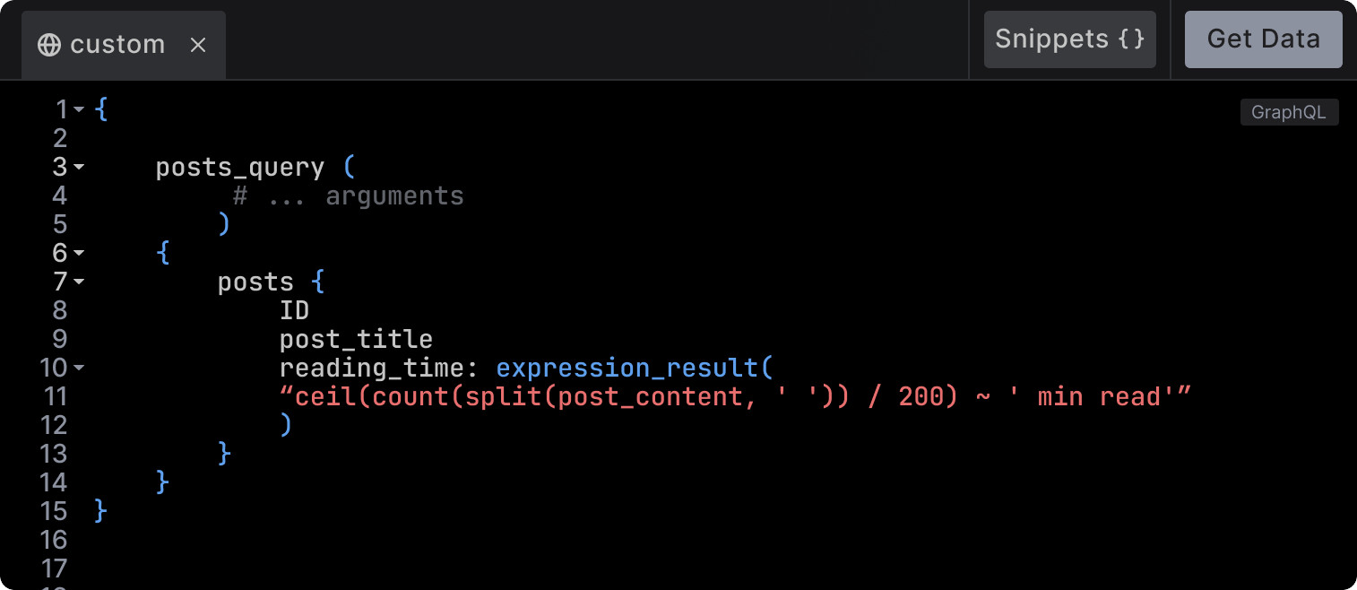 Screenshot showing expressions use GraphQL code