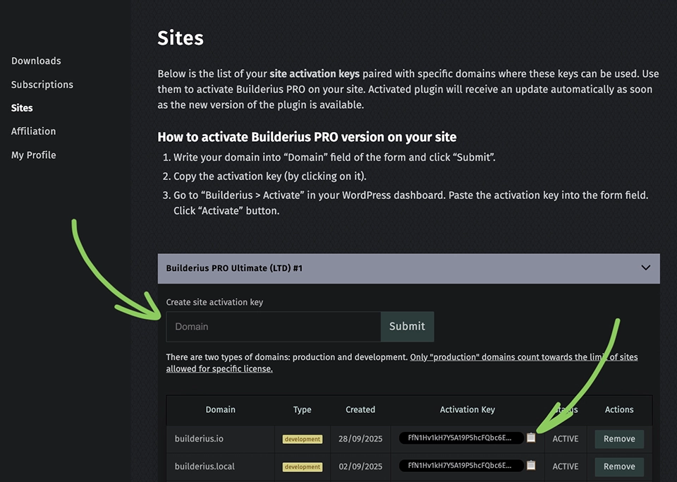 Screenshot: License key generation interface