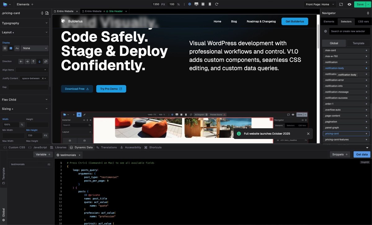 Screenshot: Builderius builder UI made for efficiency and flexibility