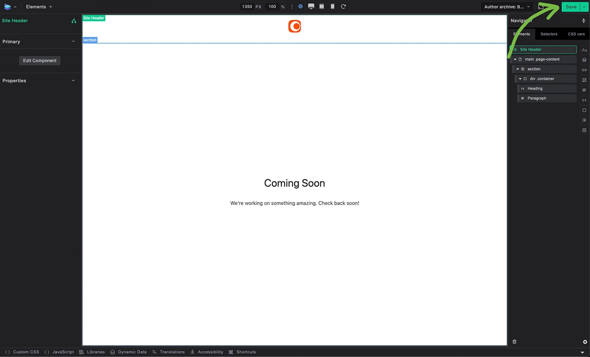 Screenshot: Save button highlighted in top bar