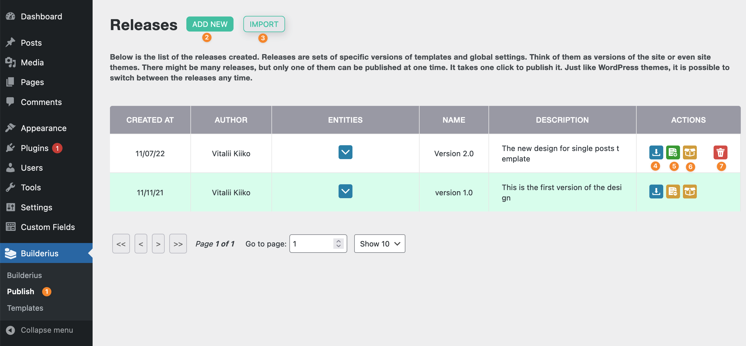 Table of releases